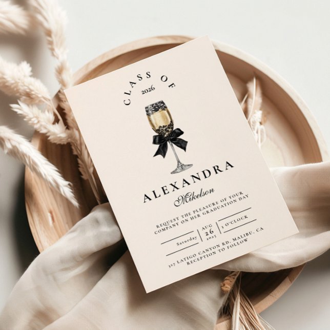 Convites Black Bow Pearl Champagne Graduation (Criador carregado)