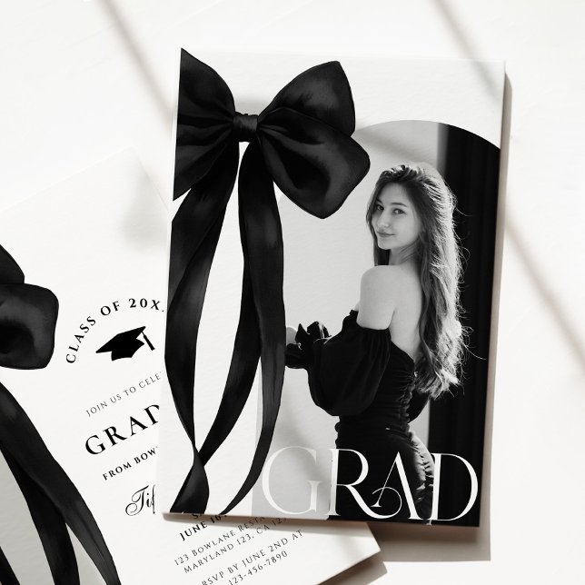 Convites Black Bow Photo Graduation Invitation (Criador carregado)
