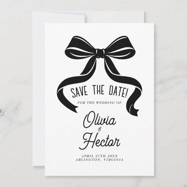 Convites Black Bow Save the Date Casamento Moderno (Frente)