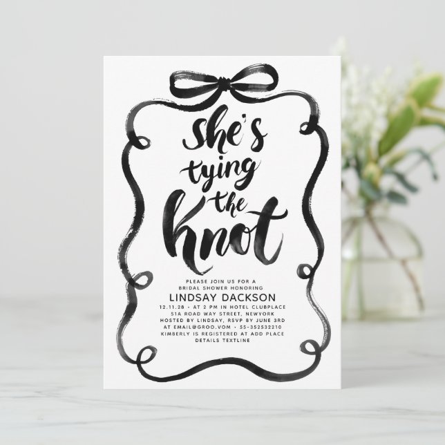 Convites Black Bow She's Tying The Knot Bridal Shower (Em pé/Frente)