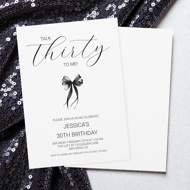 Convites Black Bow Talk Thirty To Me 30th Birthday Party (Black Bow Talk Thirty To Me 30th Birthday Party Invitation)