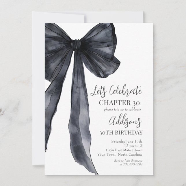 Convites Black Bow Thirtieth 30th Birthday Party Invitation (Frente)