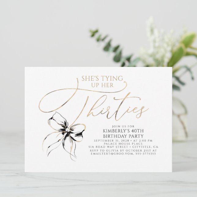 Convites Black Bow Tying up Her Thirties 40th Birthday  (Em pé/Frente)