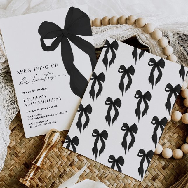 Convites Black Bow Tying Up Her Twenties 30th Birthday (Criador carregado)