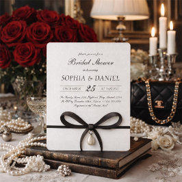 Convites Black Bow With Pearl Old Money Style Bridal Shower