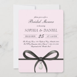 Convites Black Bow With Pearl Old Money Style Bridal Shower