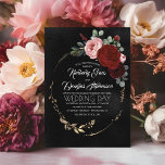 Convites Black Burgundy e Dourado Casamento Floral Moderno<br><div class="desc">O romântico e moderno convite para o casamento floral com o vermelho preto e burgundy - cores clássicas que nunca saem do estilo.</div>