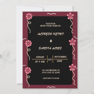 Convites Black Burgundy e Dourado Casamento Floral Moderno