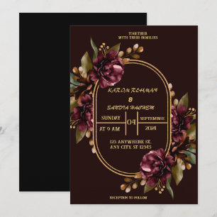 Convites Black Burgundy e Dourado Casamento Floral Moderno