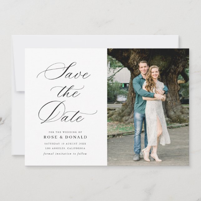 Convites Black calligraphy script wedding save the date (Frente)