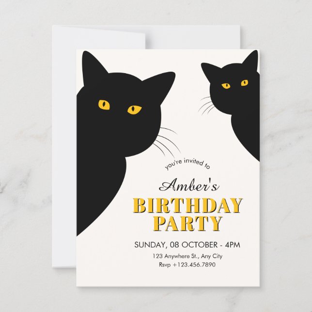 Convites Black cat birthday (Frente)