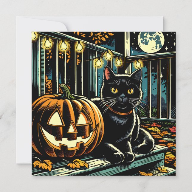 Convites Black Cat e Jack-O=Lanterna Halloween (Frente)