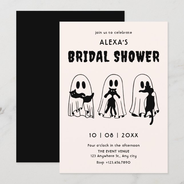 Convites black Cat ghost funny bridal shower (Frente/Verso)