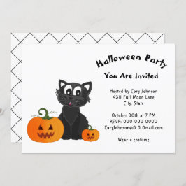Convites Black Cat Pumpkins White Pattern Festa de Hallowee