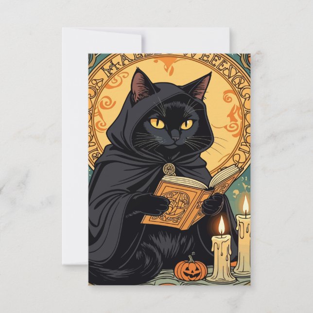 Convites Black Cat Reading The Jack o lantern Journal (Frente)