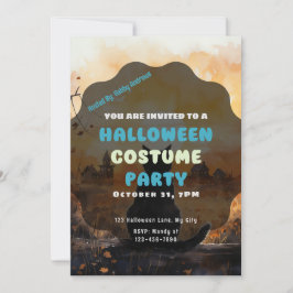 Convites Black Cat Setting Sun Autumn Halloween