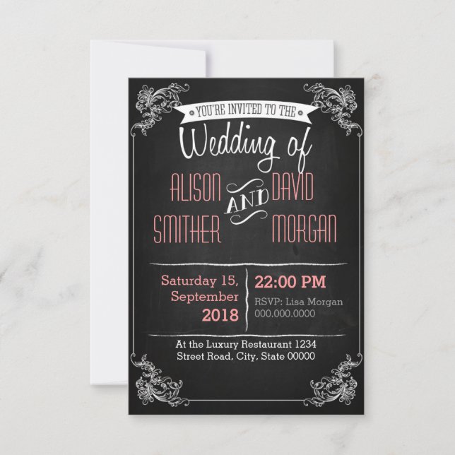 Convites Black chalkboard wedding invitation (Frente)