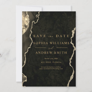 Convites Black & Champagne Gold Moderno Salve a Data
