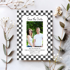 Convites Black Checkerboard Photo Save the Date