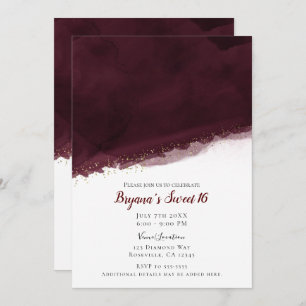 Convites Black Cherry Watercolor Modern Chic Sweet 16 Doura