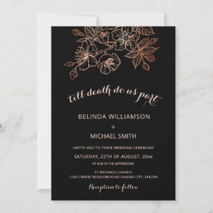 Convites Black Copper Floral   Casamento Gótico