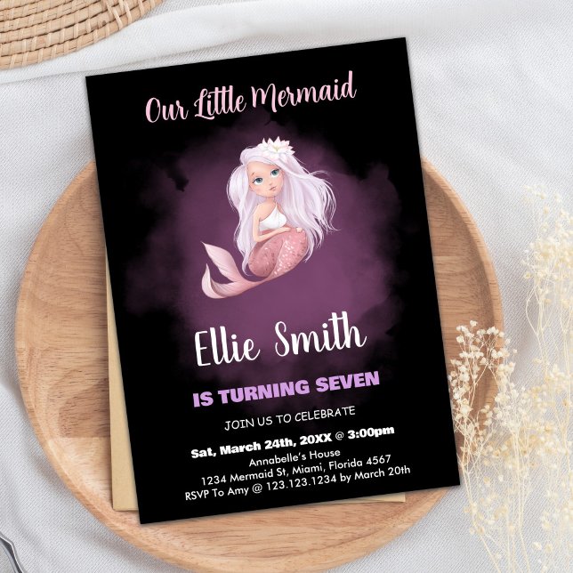 Convites Black Copper Tail Smermaid Invances Aniversário (Black Copper Tail Mermaid Birthday Invitations)
