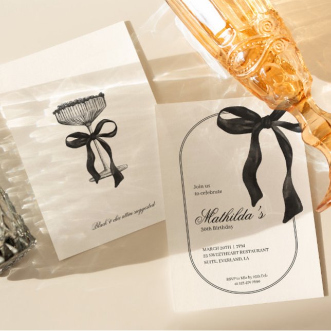 Convites Black Coquette Bow Birthday Invitation (Criador carregado)