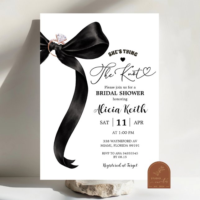 Convites Black Coquette Bow Bridal Shower Invitation (Criador carregado)