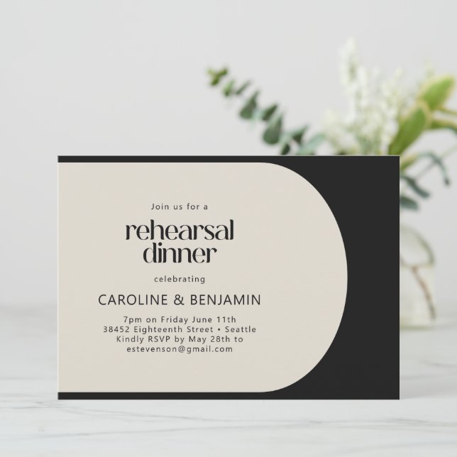 Convites Black Cream Bold Arch Modern Rehearsal Dinner (Em pé/Frente)