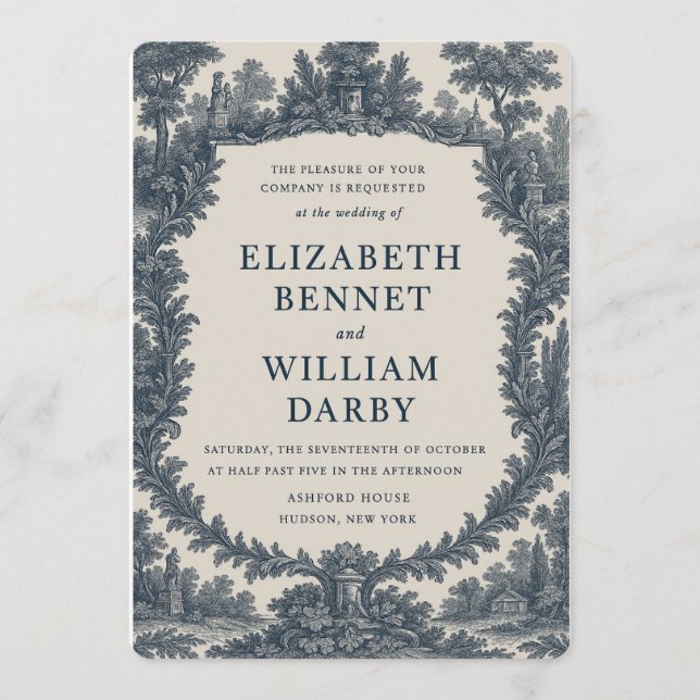 Convites Black & Cream Toile Wedding Invitation – Old World (Frente)