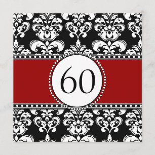 Convites Black Damask 60th Birthday Invitations Red