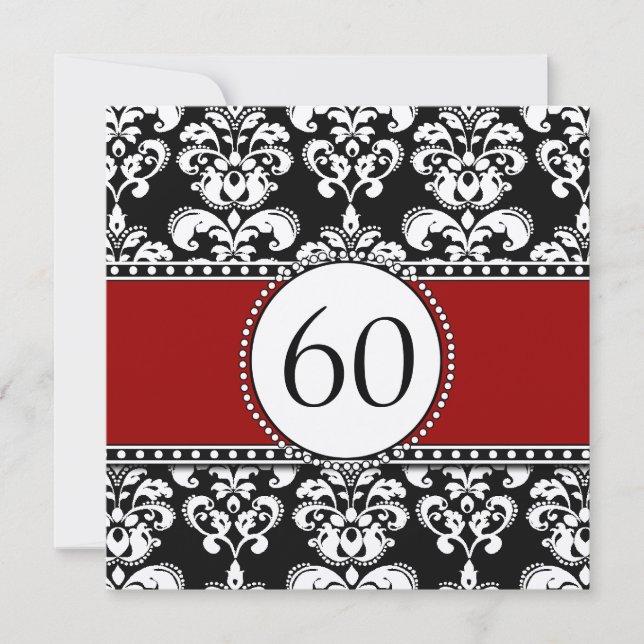 Convites Black Damask 60th Birthday Invitations Red (Frente)