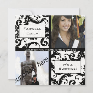 Convites Black Damask Graduation Farewell Invitation