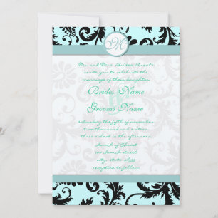 Convites Black Damask Light Aqua Blue Casation