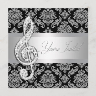 Convites Black Damask Music Treble Clef Considerando Convit