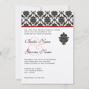 Convites Black Damask On White Red Trim Weditation