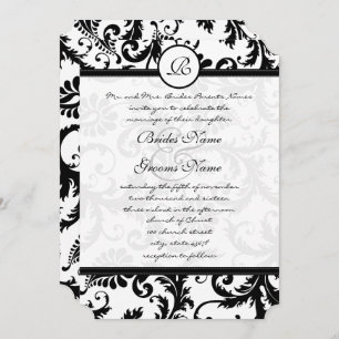 Convites Black Damask Swirls com Dots Weding Invitation