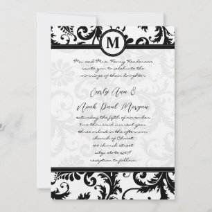 Convites Black Damask Swirls com Dots Weding Invitation