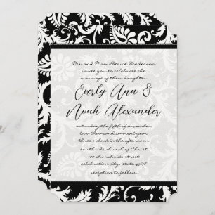 Convites Black Damask Swirls com Dots Weding Invitation