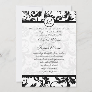 Convites Black Damask Swirls com Dots Weding Invitation