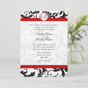 Convites Black Damask Swirls Red Trim Invitation