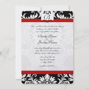 Convites Black Damask Swirls Red Trim Invitation