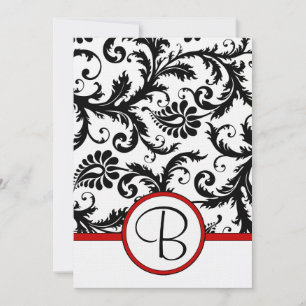 Convites Black Damask Swirls Red Trim Wedding Invitations