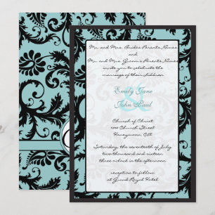 Convites Black Damask Teal Blue Wedding Invitation