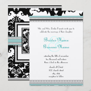 Convites Black Damask with Aqua Trim Wedding Invitation