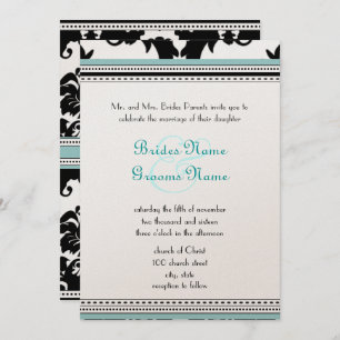 Convites Black Damask with Aqua Trim Wedding Invitation