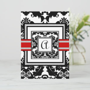 Convites Black Damask with Red Trim Wedding Invitation