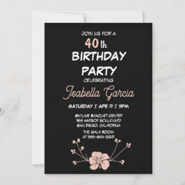 Convites Black Dark Floral Birthday Invitation 