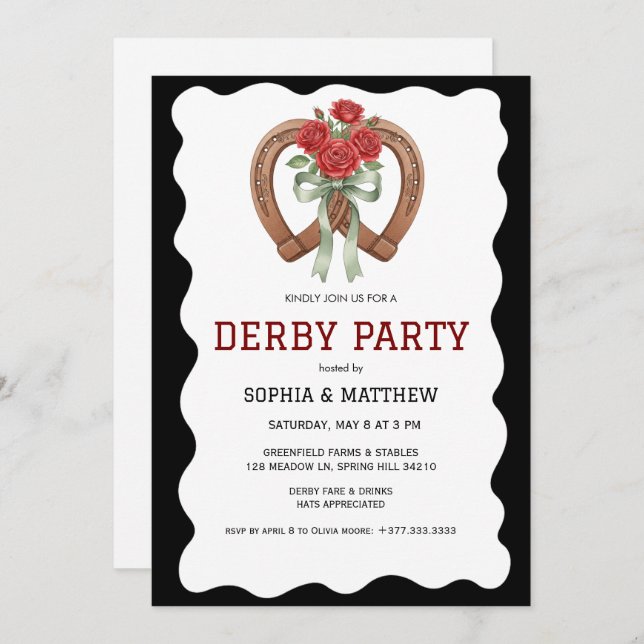 Convites Black Derby Party Invitation Elegant Horseshoe (Frente/Verso)