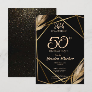 Convites Black Dourado Agate Surprise 50º aniversário
